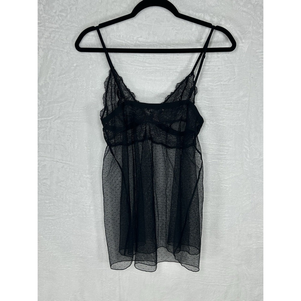 Victorias Secret XL 90's Black Sheer Dotted Flyaway Babydoll Coquette Whimsigoth - Picture 8 of 13